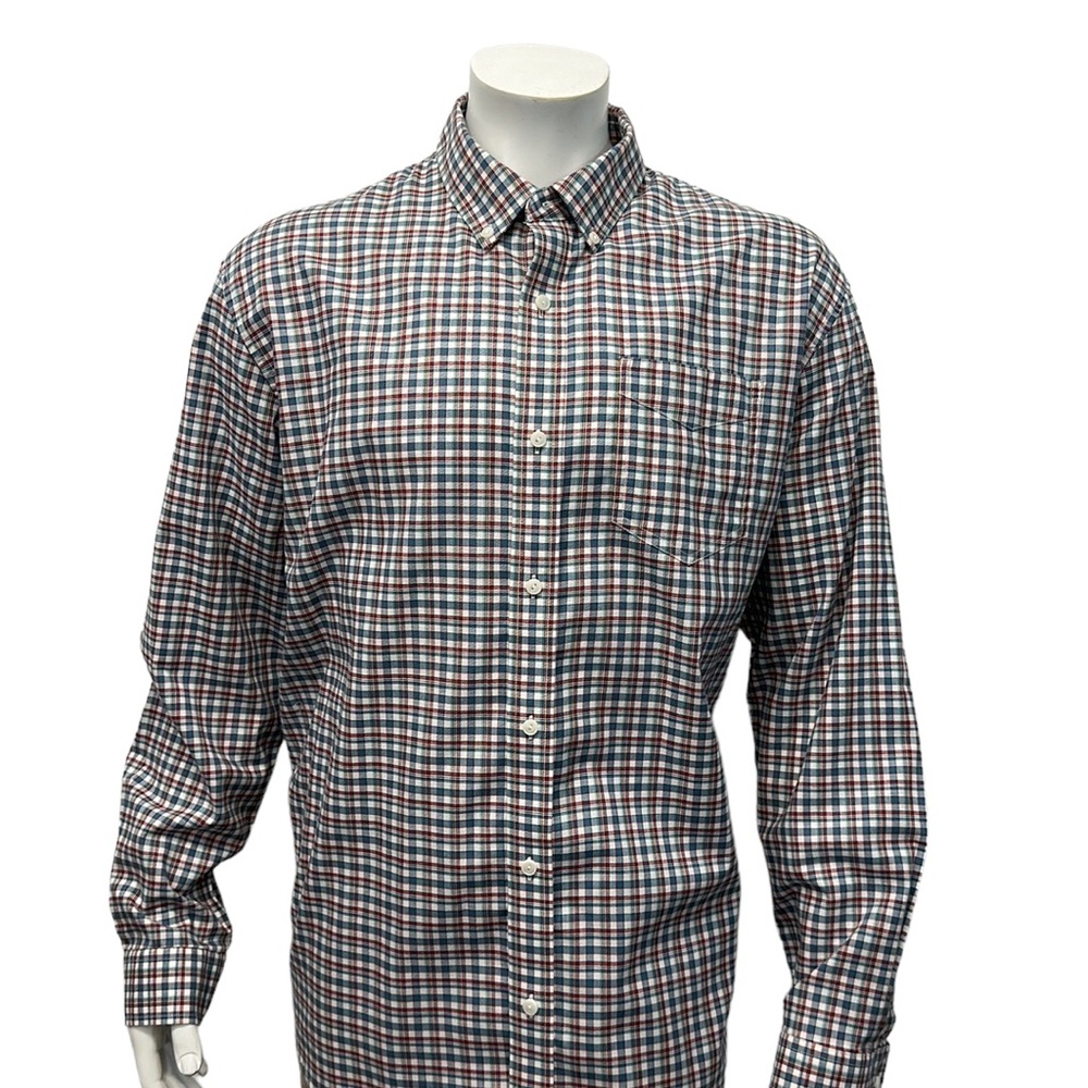 LL Bean White Blue Red Plaid Button Down Traditional Fit Men’s Shirt XL Reg EUC